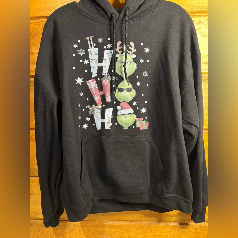 Christmas grinch Gildan Black Ho Ho Ho Graphic Hoodie size large